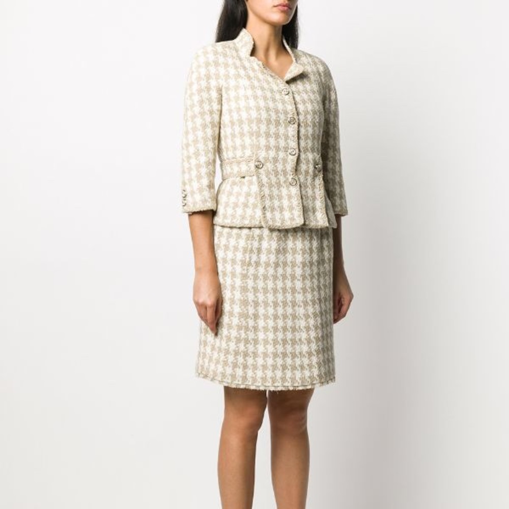 CHANEL Tweed Houndstooth Skirt Suit